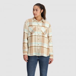 Outdoor Research Feedback Flannel Twill Hemd Damen Hellbraun Weiß | Österreich-012WGXVHC