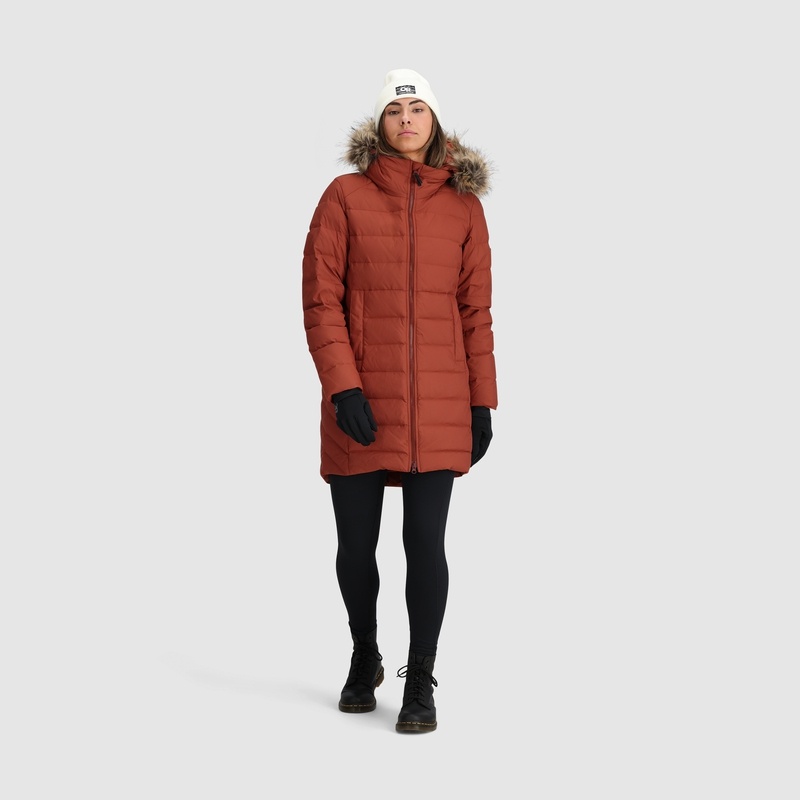 Outdoor Research Coze Lux Down Parka Damen Rot Braun | Österreich-824ZDGTJH