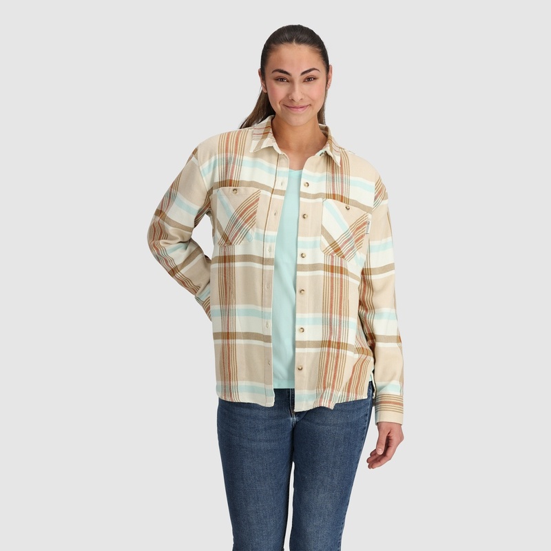 Outdoor Research Feedback Flannel Twill Hemd Damen Hellbraun Weiß | Österreich-012WGXVHC