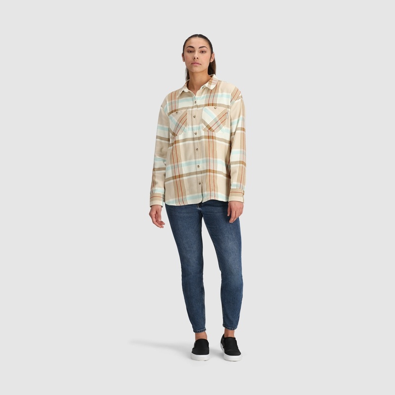 Outdoor Research Feedback Flannel Twill Hemd Damen Hellbraun Weiß | Österreich-012WGXVHC