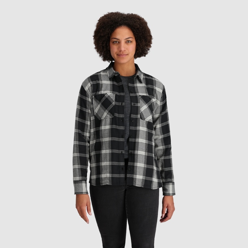 Outdoor Research Feedback Flannel Twill Hemd Damen Schwarz Grau | Österreich-592RPVSIE