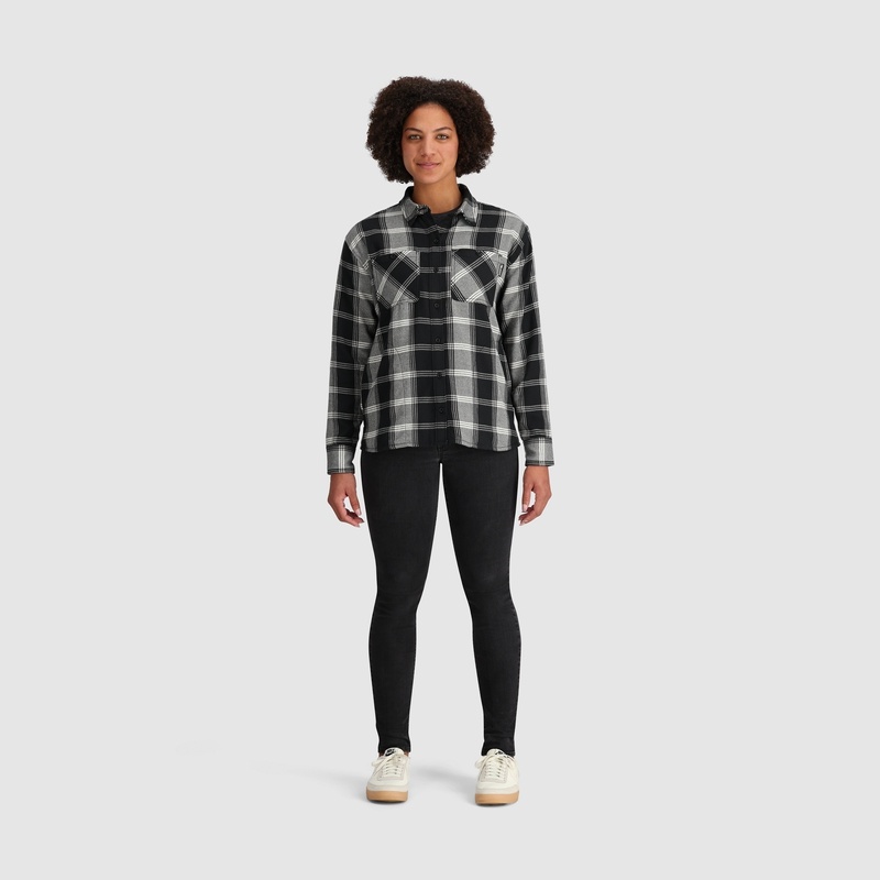 Outdoor Research Feedback Flannel Twill Hemd Damen Schwarz Grau | Österreich-592RPVSIE