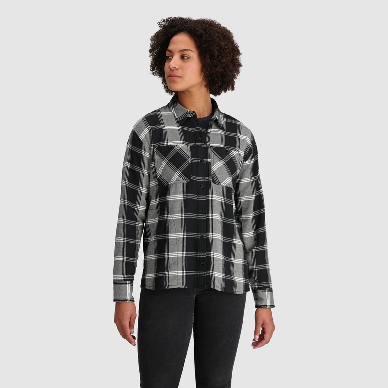 Outdoor Research Feedback Flannel Twill Hemd Damen Schwarz Grau | Österreich-592RPVSIE