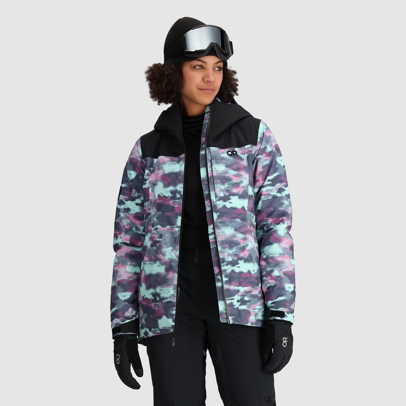 Outdoor Research Snowcrew Skijacke Damen Helltürkis Camouflage | Österreich-032OYRALH